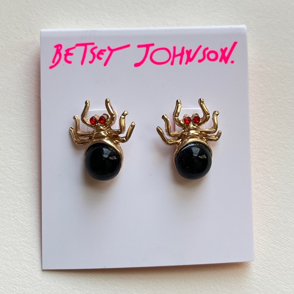 Betsey Johnson Gold Spider Earrings with Black and Red Accents